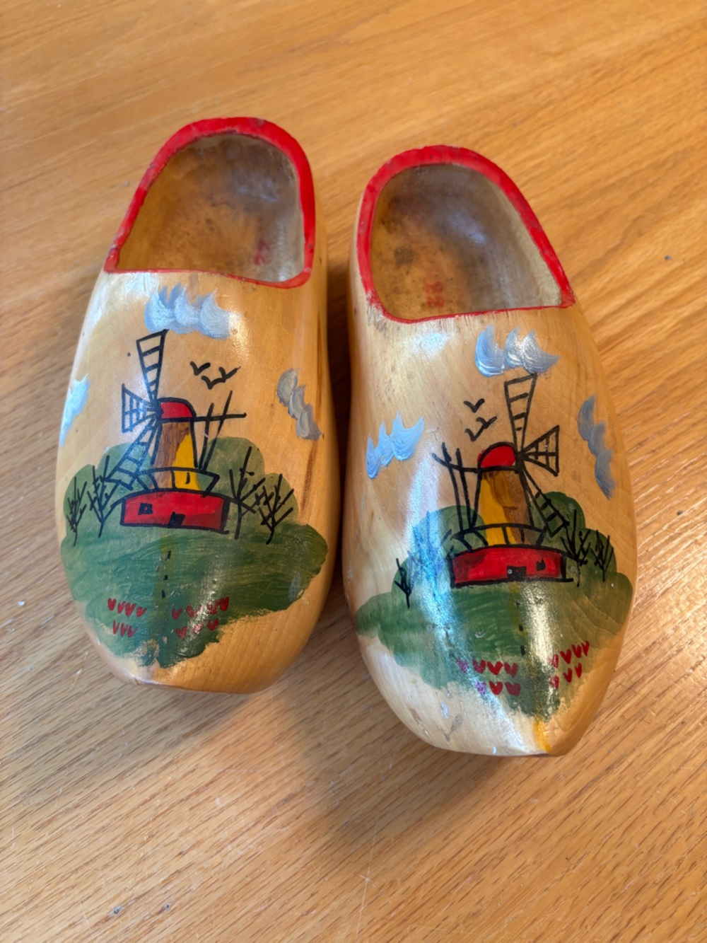 Vintage Hand Painted Dutch Wooden Shoes, Clogs, size 22